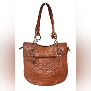 [SOPRANO] Genuine Leather Cognac Diamond Chain Straps Hobo Crossbody Handbag